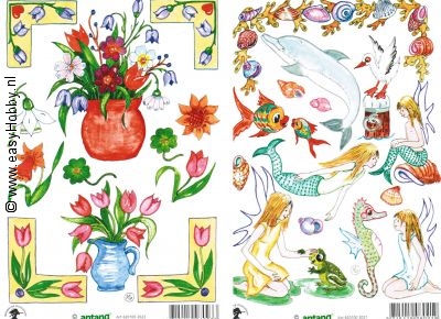 Knipvel voordeelverpakking, Bloemen, dolfijnen (2 x 3 vellen) Knipvel voordeelverpakking, Bloemen, dolfijnen (2 x 3 vellen)